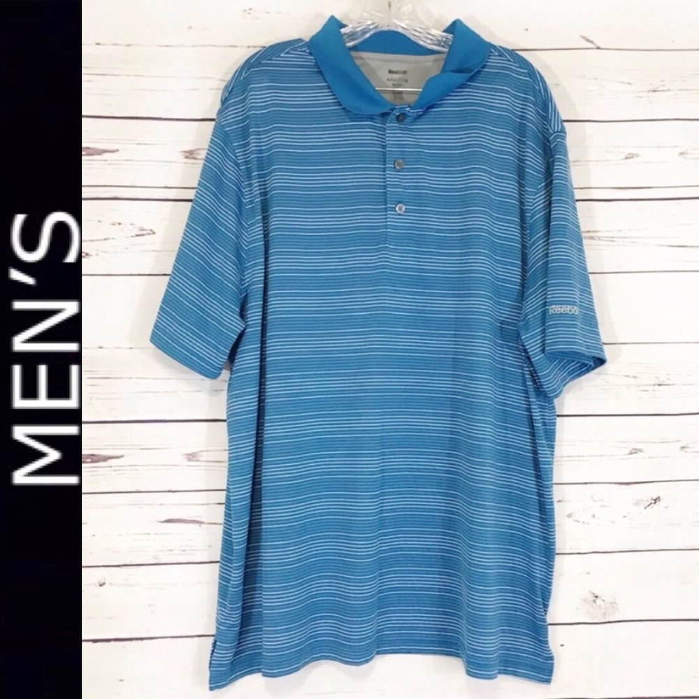 Reebok Golf Blue Striped Short Sleeve Polo Shirt
